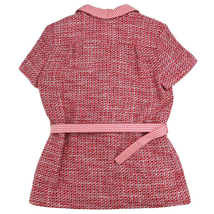 Chanel 2002 Short Sleeve Tweed Belt Jacket Red #34