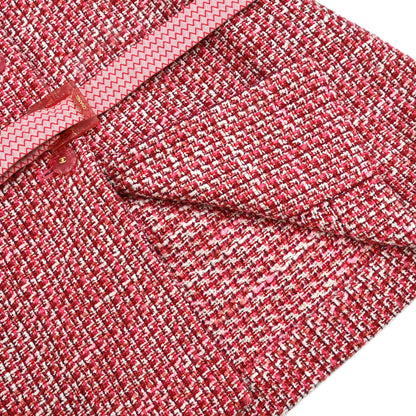 Chanel 2002 Short Sleeve Tweed Belt Jacket Red #34