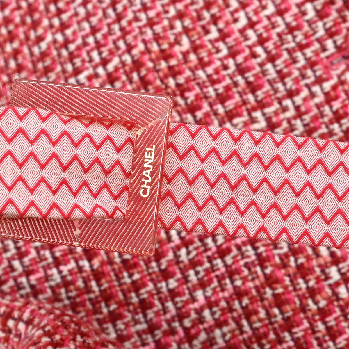 Chanel 2002 Short Sleeve Tweed Belt Jacket Red #34