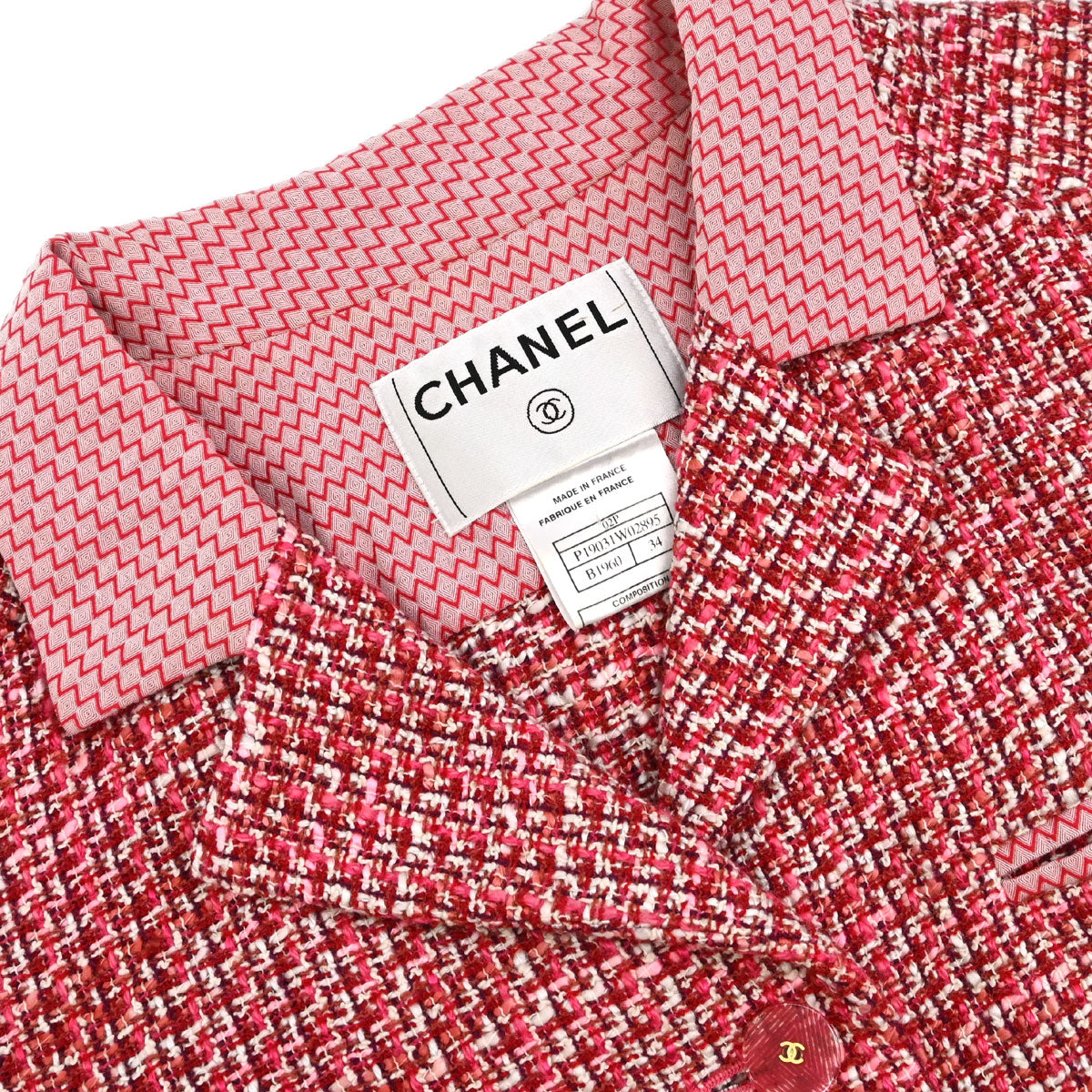 Chanel 2002 Short Sleeve Tweed Belt Jacket Red #34