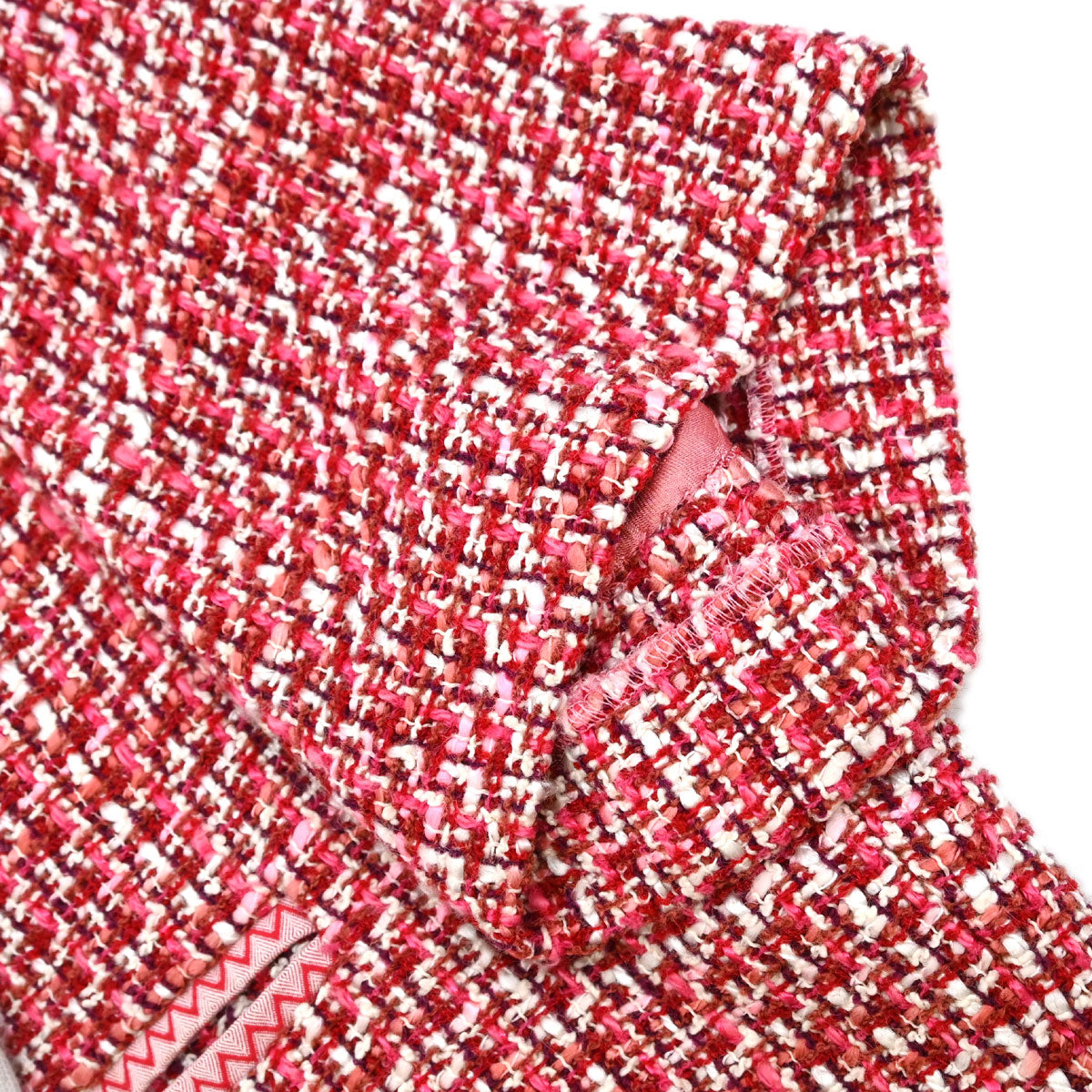 Chanel 2002 Short Sleeve Tweed Belt Jacket Red #34
