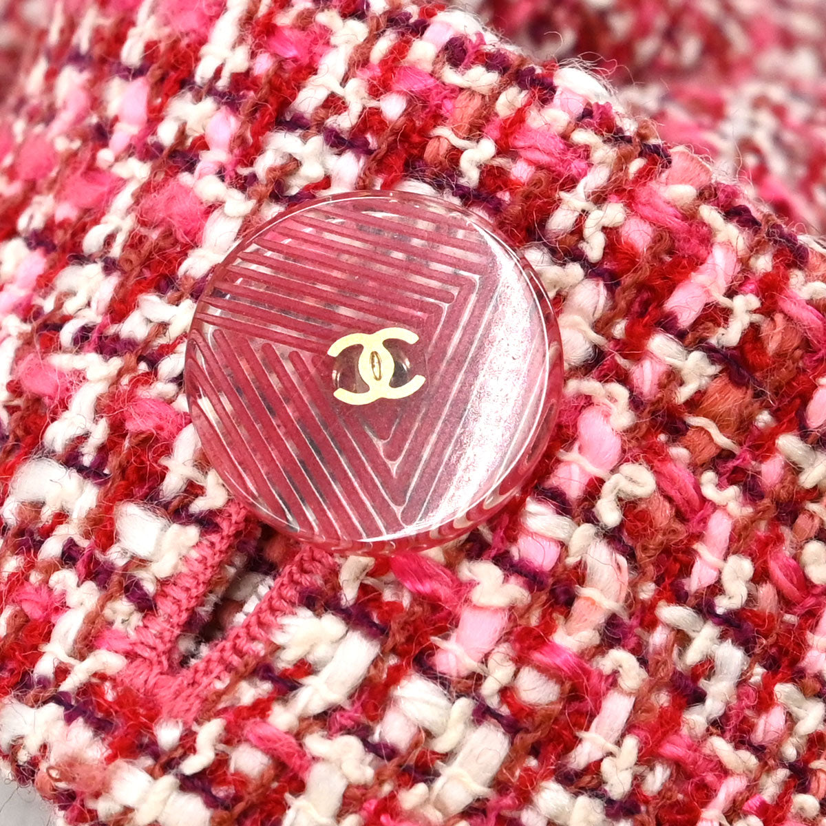 Chanel 2002 Short Sleeve Tweed Belt Jacket Red #34