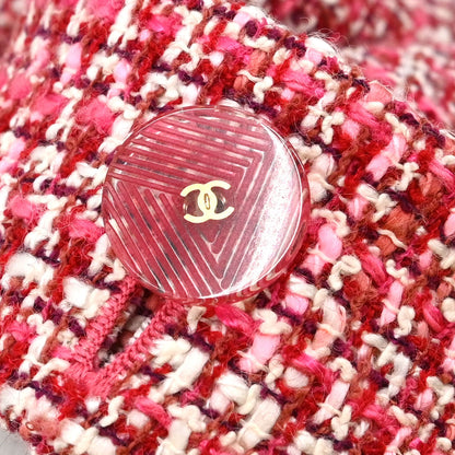 Chanel 2002 Short Sleeve Tweed Belt Jacket Red #34