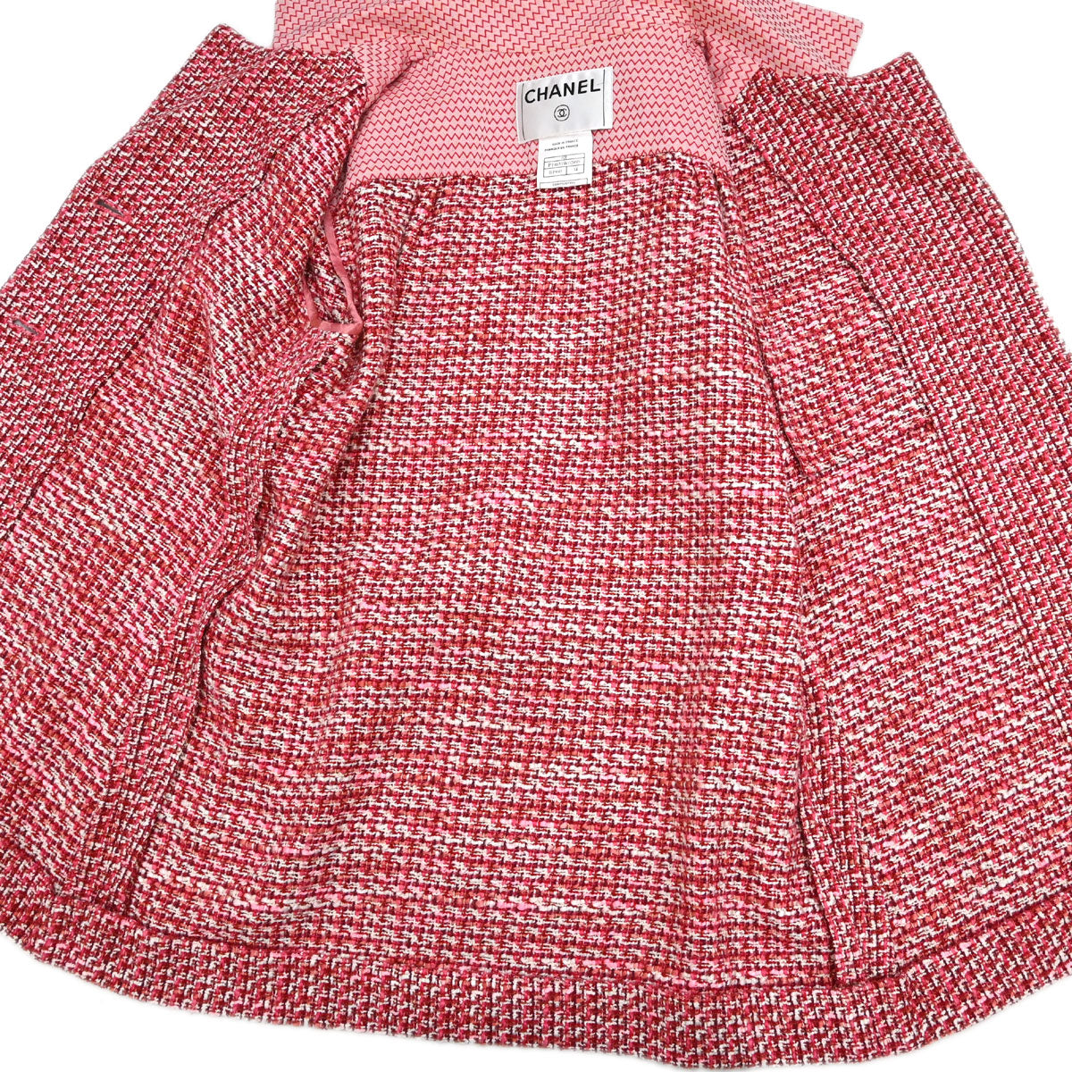 Chanel 2002 Short Sleeve Tweed Belt Jacket Red #34