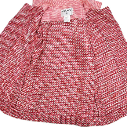 Chanel 2002 Short Sleeve Tweed Belt Jacket Red #34