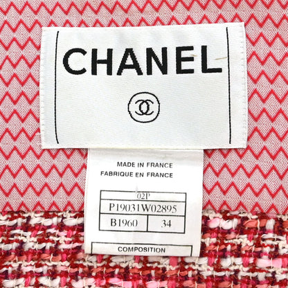 Chanel 2002 Short Sleeve Tweed Belt Jacket Red #34