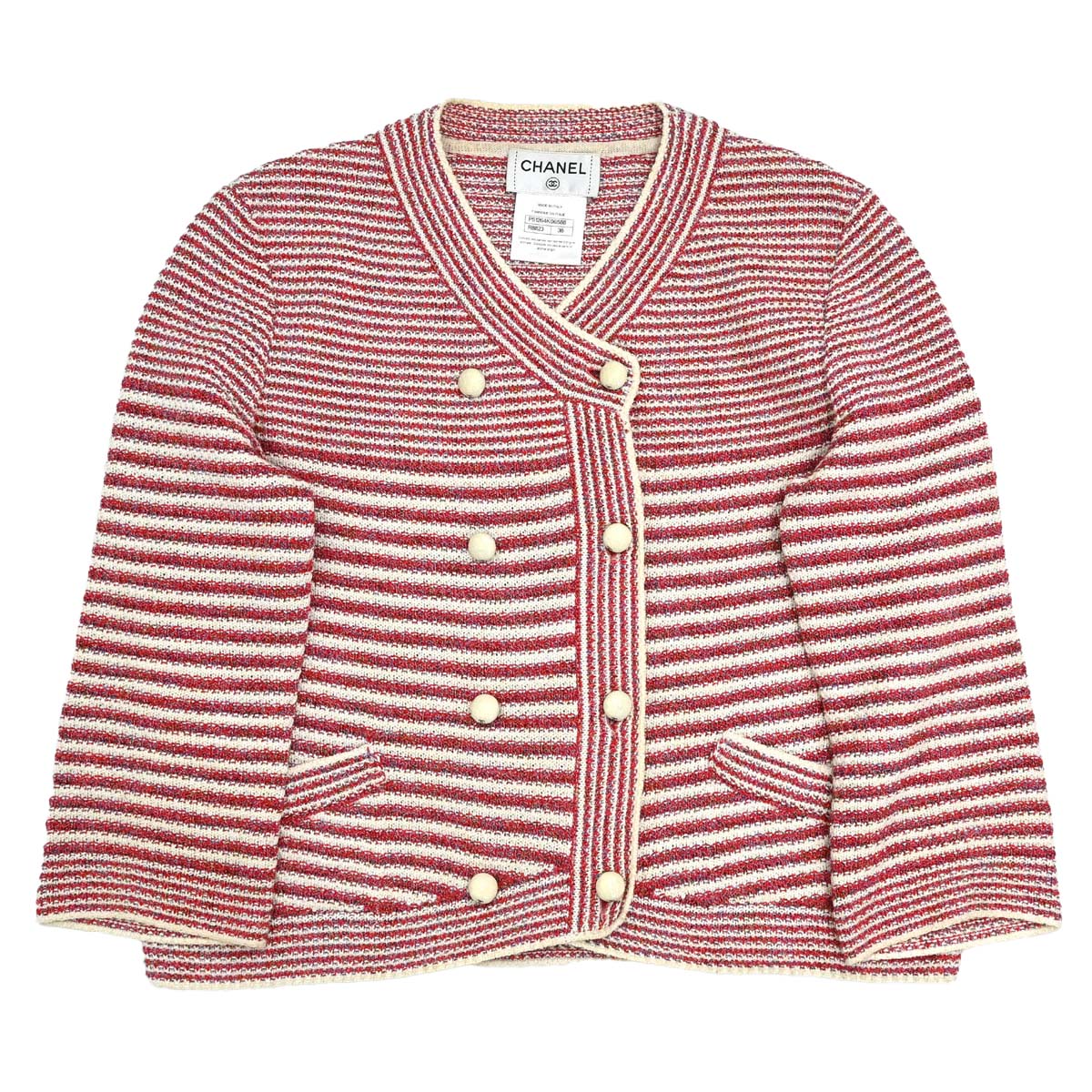 Chanel 2015 Striped Cardigan Paper Red #36