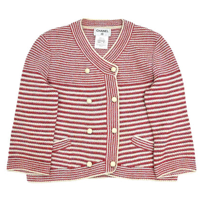 Chanel 2015 Striped Cardigan Paper Red #36