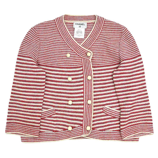 Chanel 2015 Striped Cardigan Paper Red #36