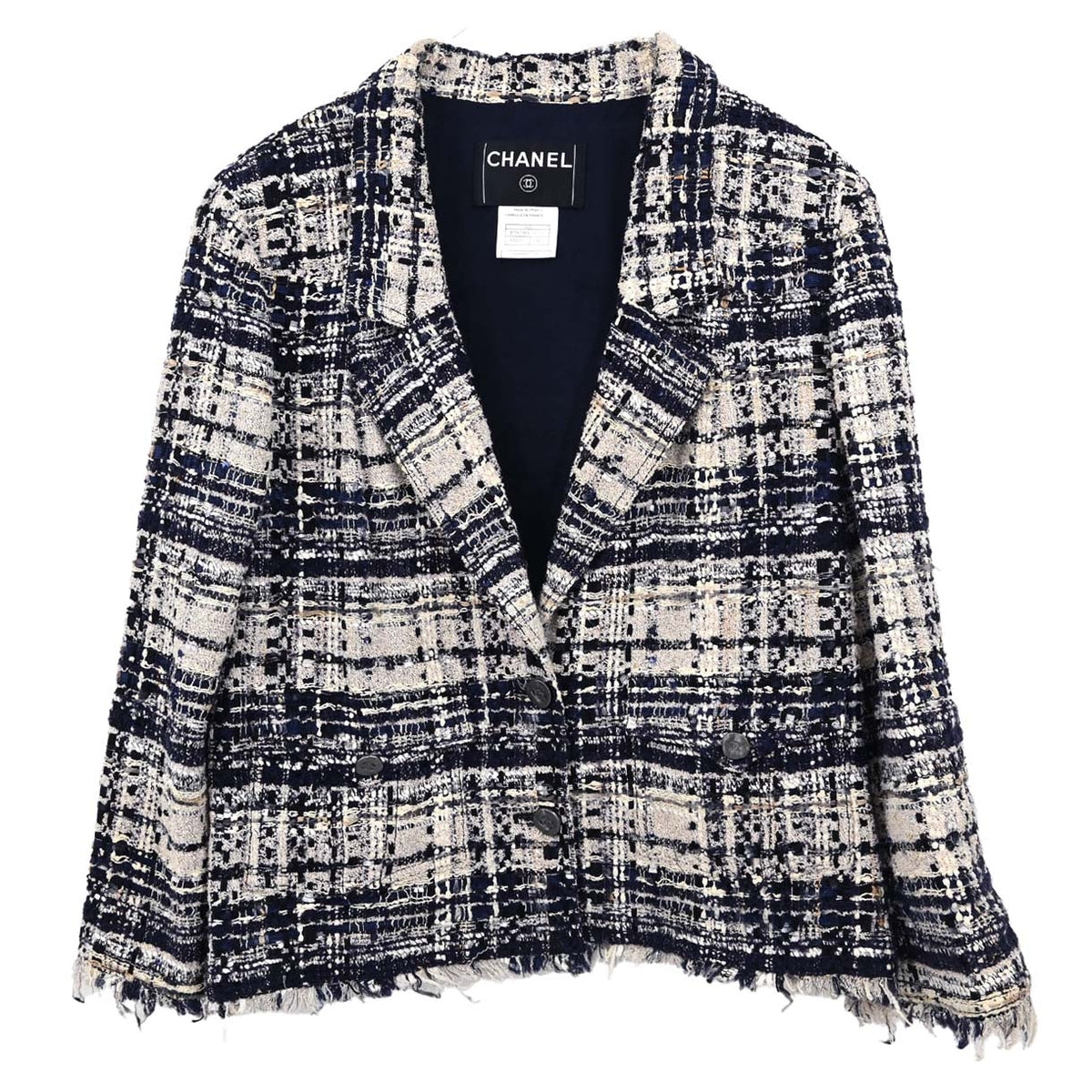 Chanel 2006 Single Breasted Tweed Jacket Navy #42