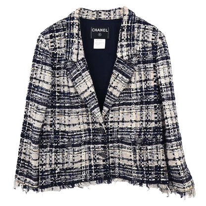 Chanel 2006 Single Breasted Tweed Jacket Navy #42