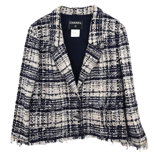 Chanel 2006 Single Breasted Tweed Jacket Navy #42