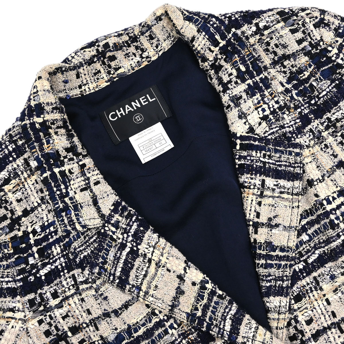 Chanel 2006 Single Breasted Tweed Jacket Navy #42