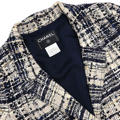 Chanel 2006 Single Breasted Tweed Jacket Navy #42