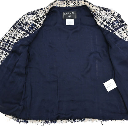 Chanel 2006 Single Breasted Tweed Jacket Navy #42