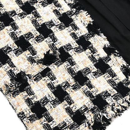Chanel 2004 Collarless Houndstooth Bow Jacket Tweed Black #38
