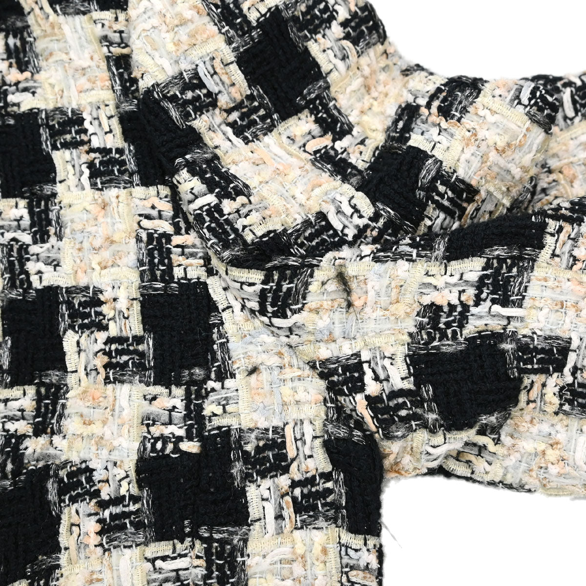 Chanel 2004 Collarless Houndstooth Bow Jacket Tweed Black #38