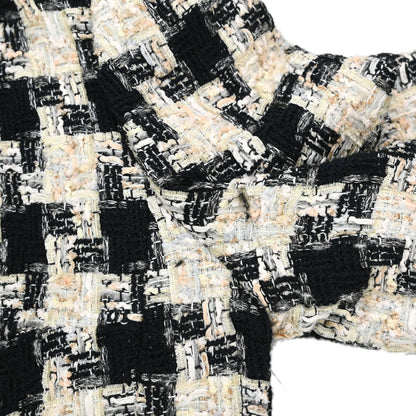 Chanel 2004 Collarless Houndstooth Bow Jacket Tweed Black #38