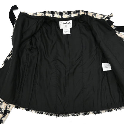 Chanel 2004 Collarless Houndstooth Bow Jacket Tweed Black #38