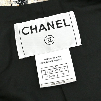 Chanel 2004 Collarless Houndstooth Bow Jacket Tweed Black #38