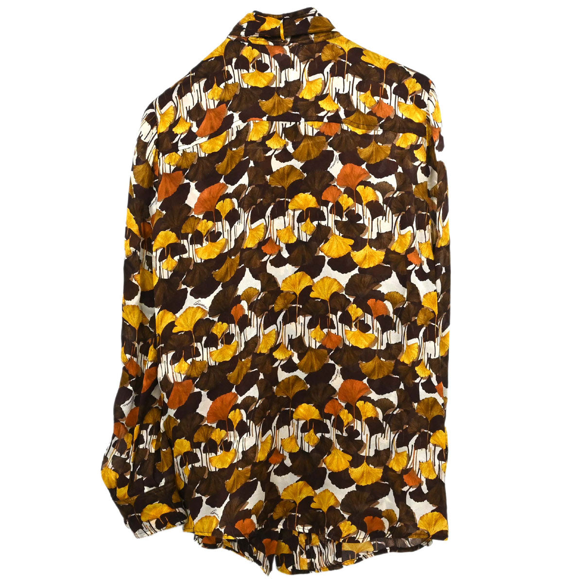 Gucci 2007 Tie-Neck Blouse Top Ginkgo Leaf Print Brown #38