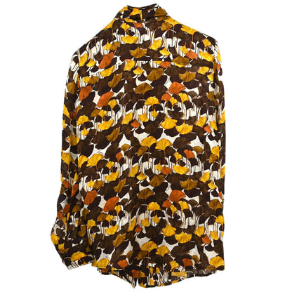 Gucci 2007 Tie-Neck Blouse Top Ginkgo Leaf Print Brown #38