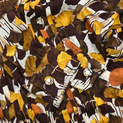 Gucci 2007 Tie-Neck Blouse Top Ginkgo Leaf Print Brown #38
