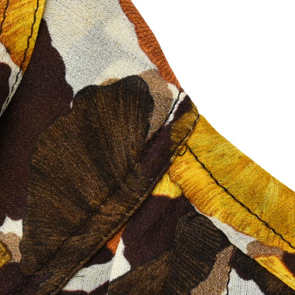 Gucci 2007 Tie-Neck Blouse Top Ginkgo Leaf Print Brown #38