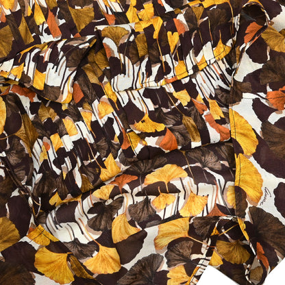 Gucci 2007 Tie-Neck Blouse Top Ginkgo Leaf Print Brown #38