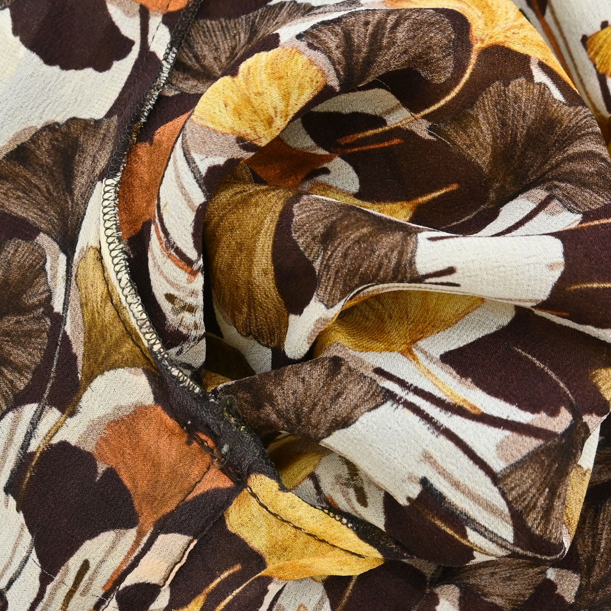 Gucci 2007 Tie-Neck Blouse Top Ginkgo Leaf Print Brown #38