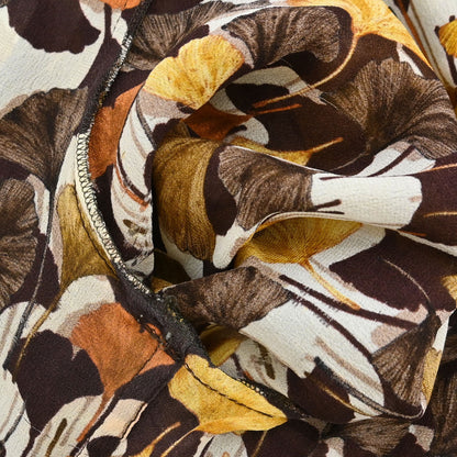 Gucci 2007 Tie-Neck Blouse Top Ginkgo Leaf Print Brown #38