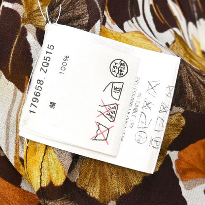 Gucci 2007 Tie-Neck Blouse Top Ginkgo Leaf Print Brown #38