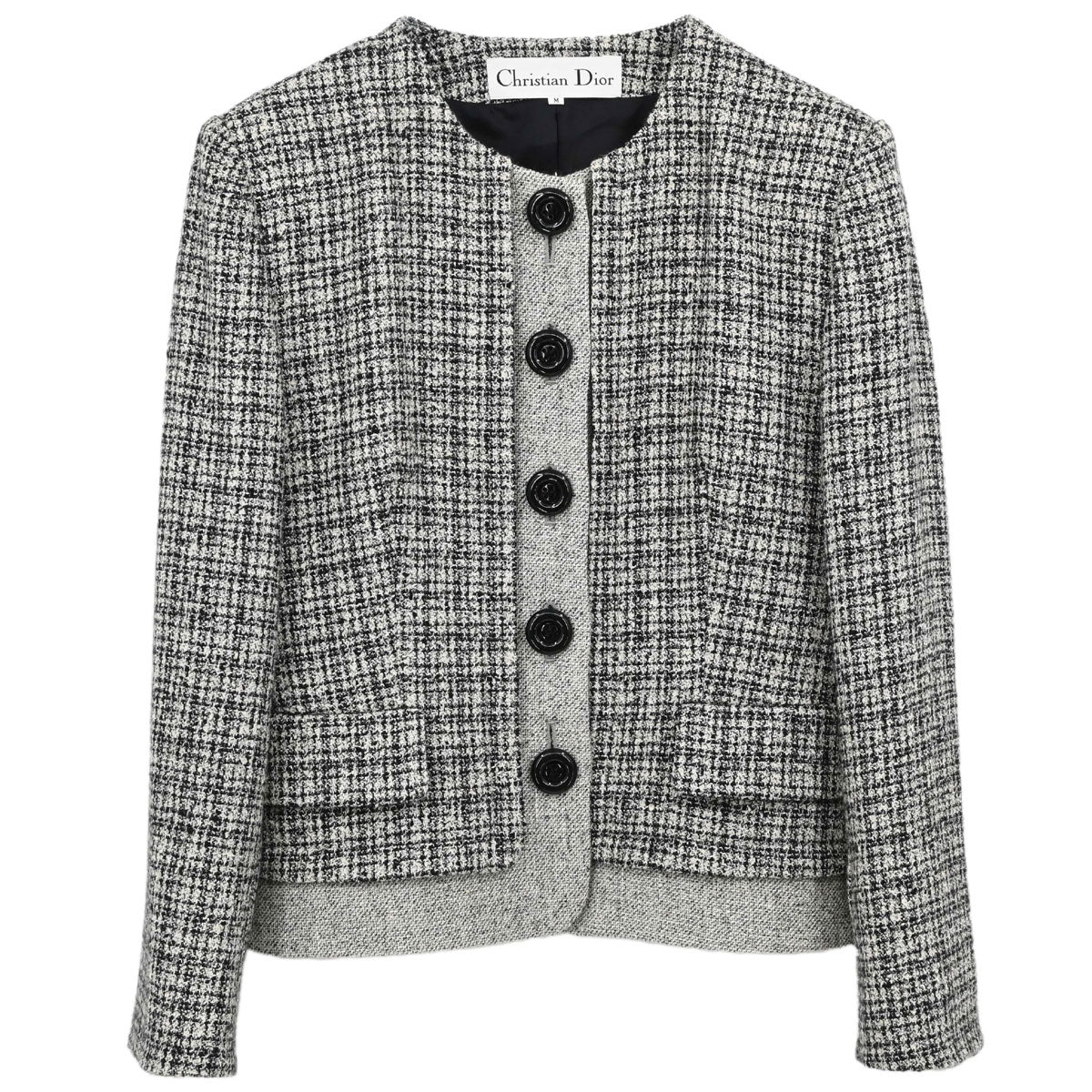 Christian Dior Collarless Tweed Jacket Gray #M
