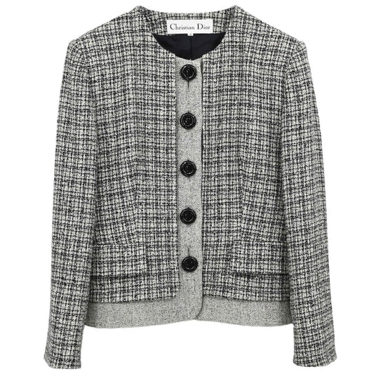 Christian Dior Collarless Tweed Jacket Gray #M