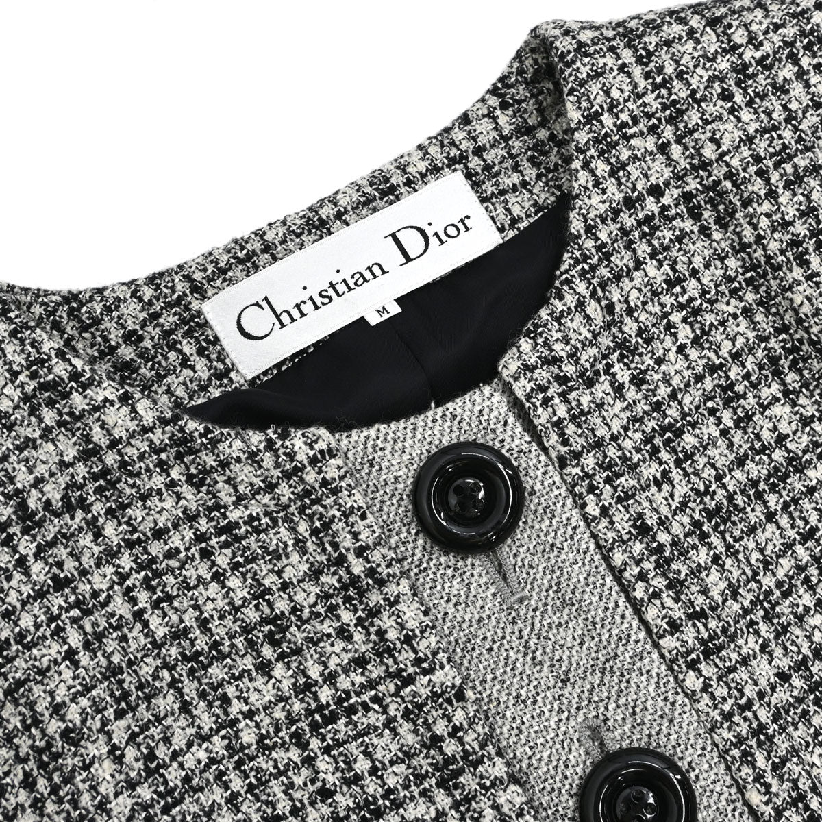 Christian Dior Collarless Tweed Jacket Gray #M
