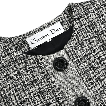 Christian Dior Collarless Tweed Jacket Gray #M