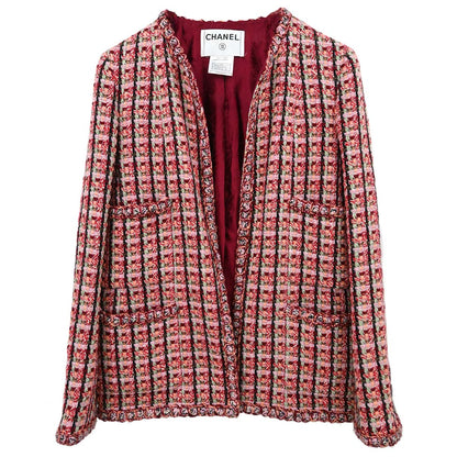 Chanel 2002 Tweed Multicolor Collarless Jacket Red #36