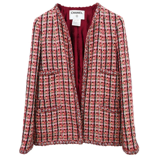Chanel 2002 Tweed Multicolor Collarless Jacket Red #36