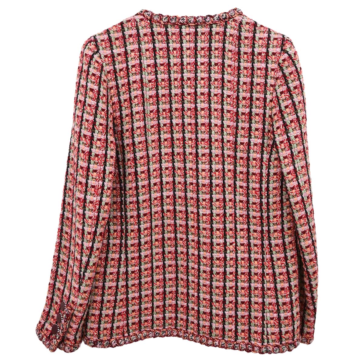 Chanel 2002 Tweed Multicolor Collarless Jacket Red #36
