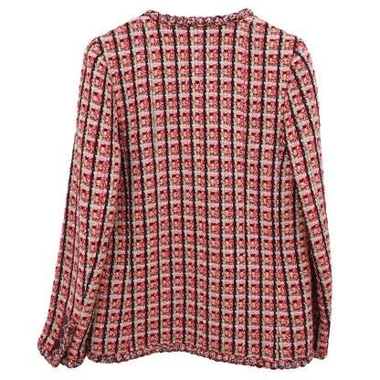 Chanel 2002 Tweed Multicolor Collarless Jacket Red #36