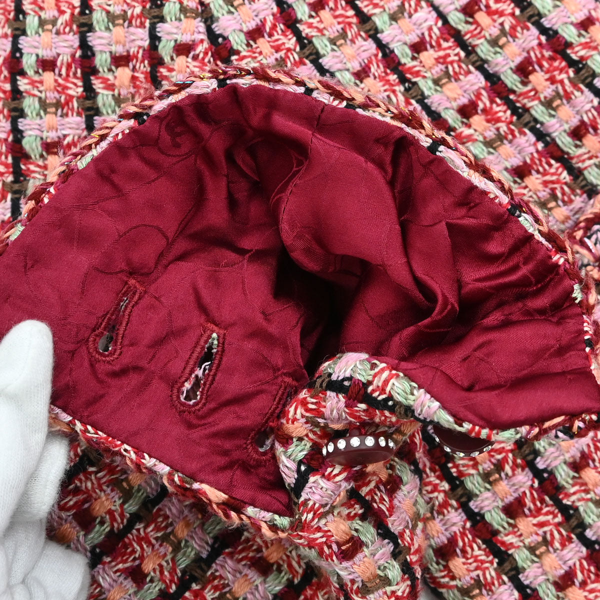 Chanel 2002 Tweed Multicolor Collarless Jacket Red #36