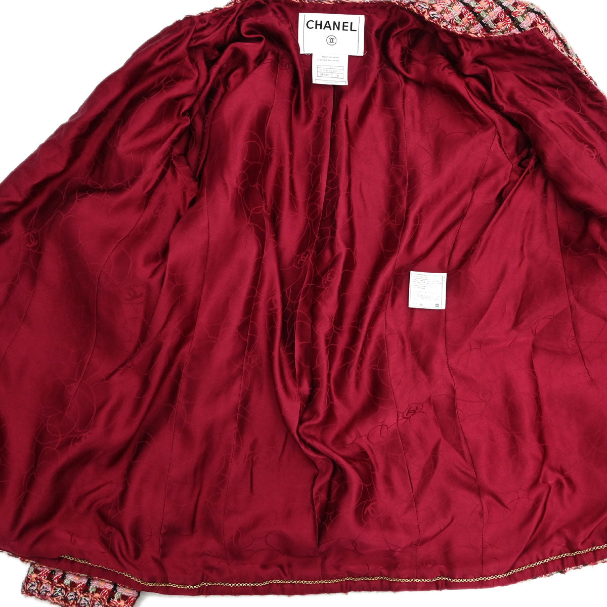 Chanel 2002 Tweed Multicolor Collarless Jacket Red #36