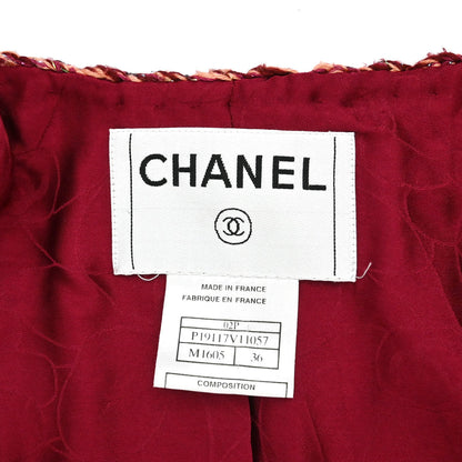 Chanel 2002 Tweed Multicolor Collarless Jacket Red #36