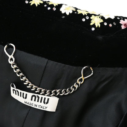 Miu Miu 2019 Embroidery Rhinestone Long Coat Black #38