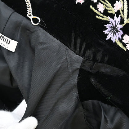 Miu Miu 2019 Embroidery Rhinestone Long Coat Black #38