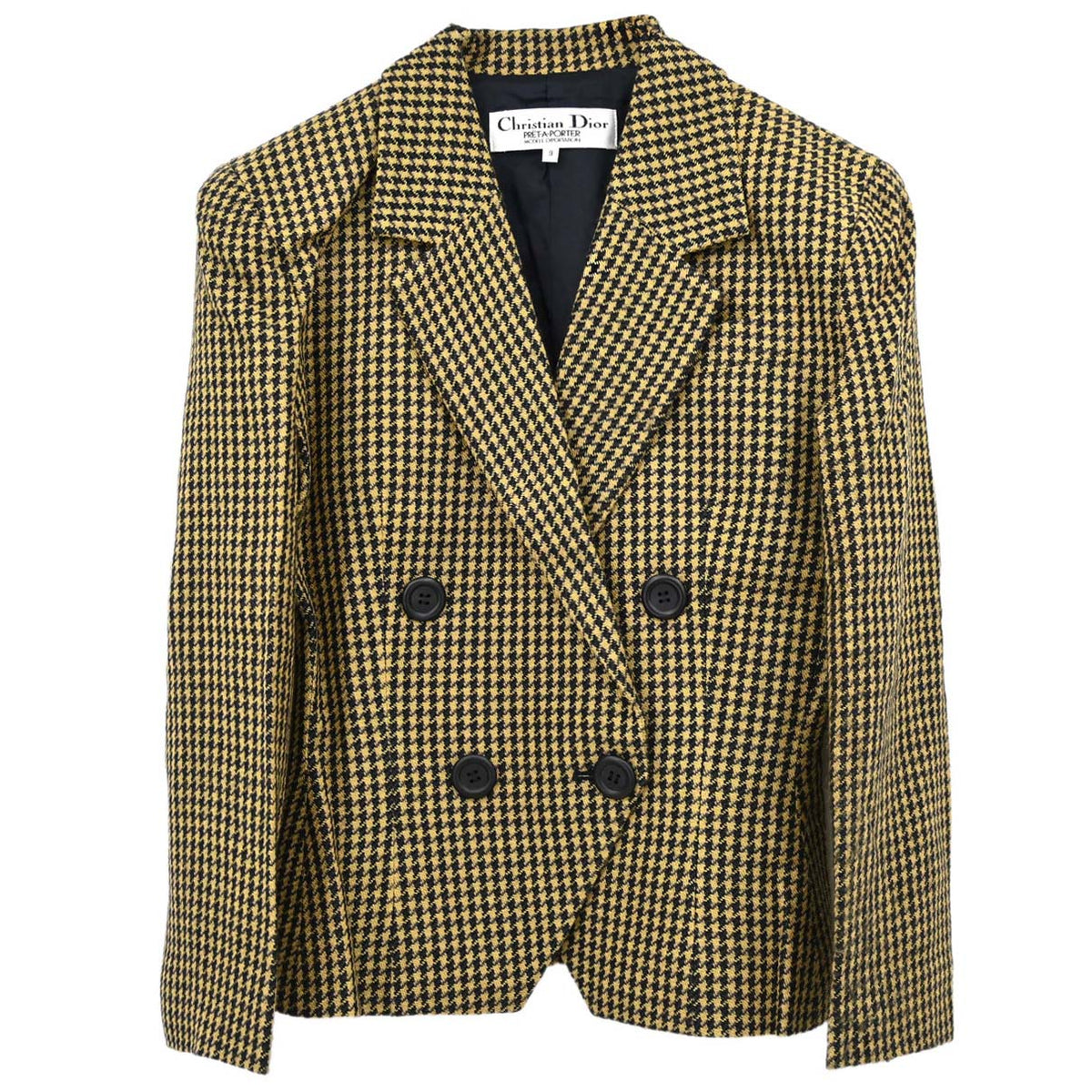 Christian Dior Double Breasted Houndstooth Jacket Black #36–38