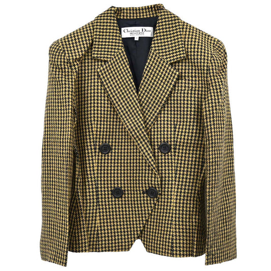 Christian Dior Double Breasted Houndstooth Jacket Black #36–38