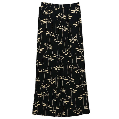 Chanel 1998 Floral Print Silk Skirt Black #38