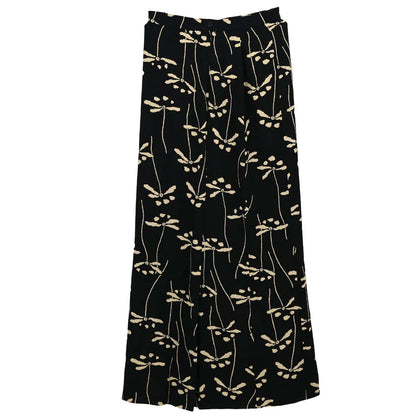 Chanel 1998 Floral Print Silk Skirt Black #38