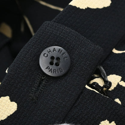 Chanel 1998 Floral Print Silk Skirt Black #38
